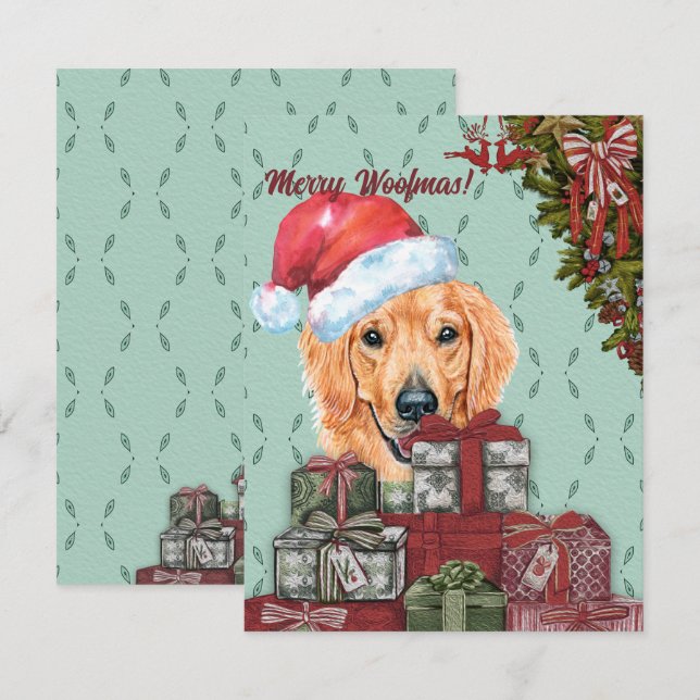 Cartão De Notas Feliz Woofmas!Ouro Retriever Santa Hat Natal (Frente/Verso)