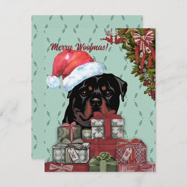Cartão De Notas Feliz Woofmas! Presente de Natal do Rottweiler San (Frente/Verso)
