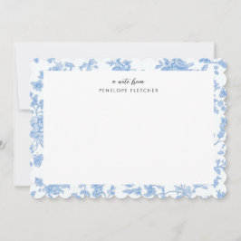 Cartão De Notas Feminine Blue Floral Toile de Jouy Scalloped Edge
