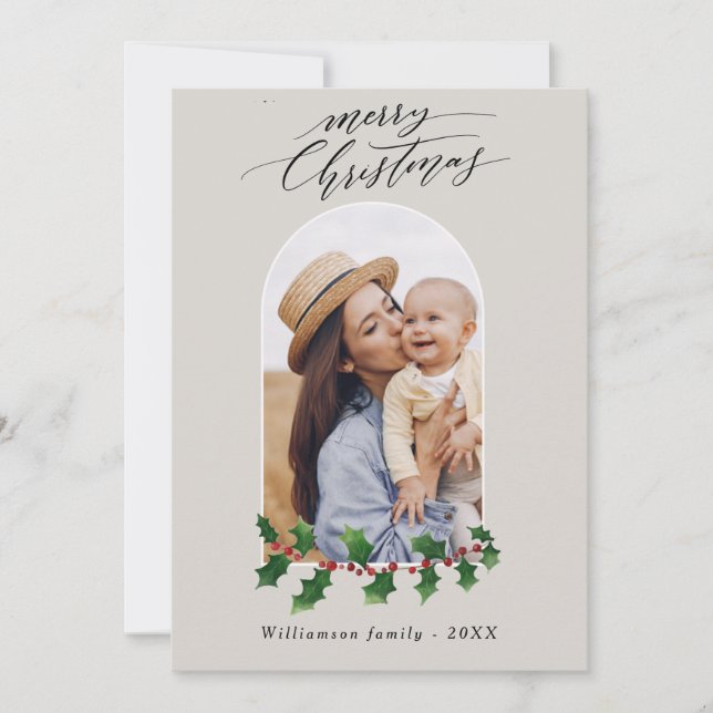 Cartão De Notas Feriado Botânico por Aquarela em Arco de Natal (Frente)