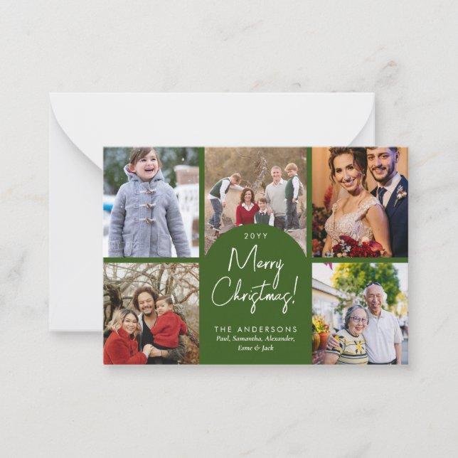 Cartão De Notas Feriado de Fotografia da Família de Arch 5 Merry C (Frente)