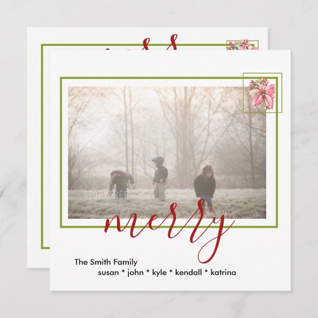 Cartão De Notas Feriado de Poinsettia, Feliz Vermelha Moderna (Frente/Verso)