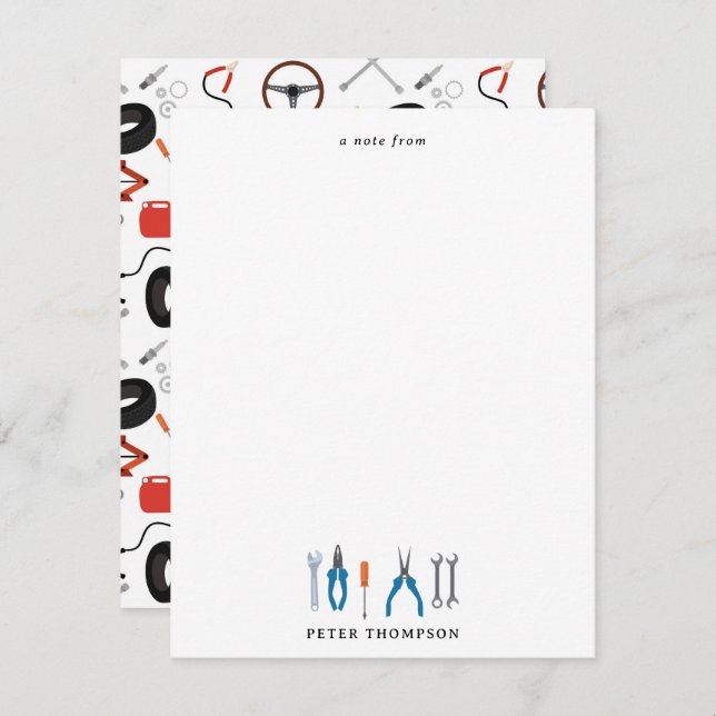 Cartão De Notas Ferramentas Automotivas Mecânicas De Automóveis (Frente/Verso)