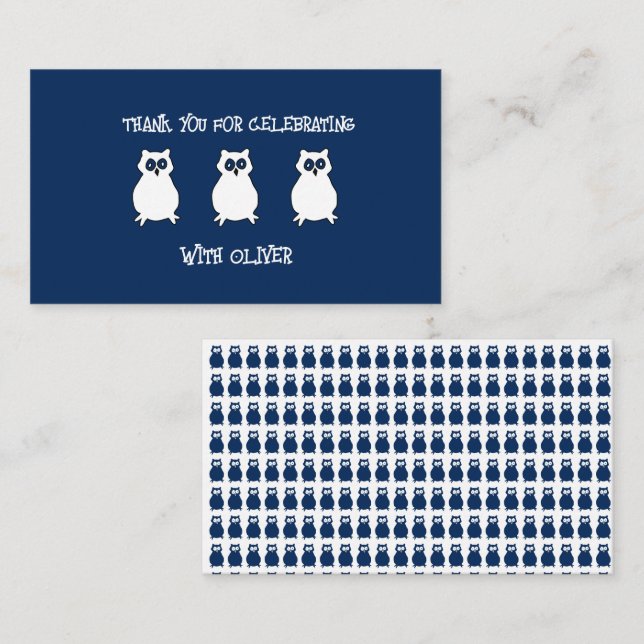 Cartão De Notas Festa de Aniversário Coruja Azul Marinho  (Frente/Verso)