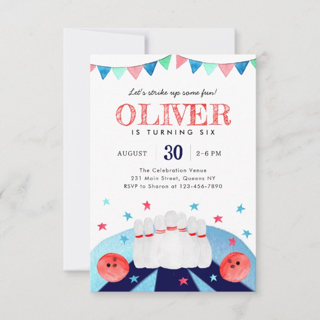 Cartão De Notas Festa de aniversário De Boliche De Orçamento Agita (Frente)