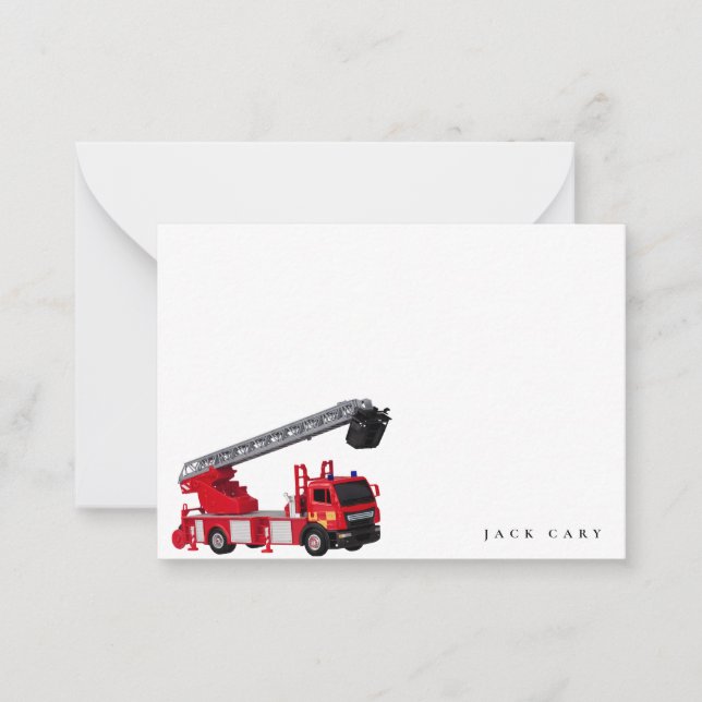 Cartão De Notas Festa de aniversário de Caminhão de Fogo Vermelho (Frente)