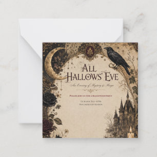 Cartão De Notas Festa de Halloween para Adultos Corvo, Chave Antig