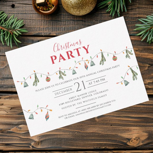 Cartão De Notas Festa de Natal Moderna (Christmas Party Boho Rustic Invitation)