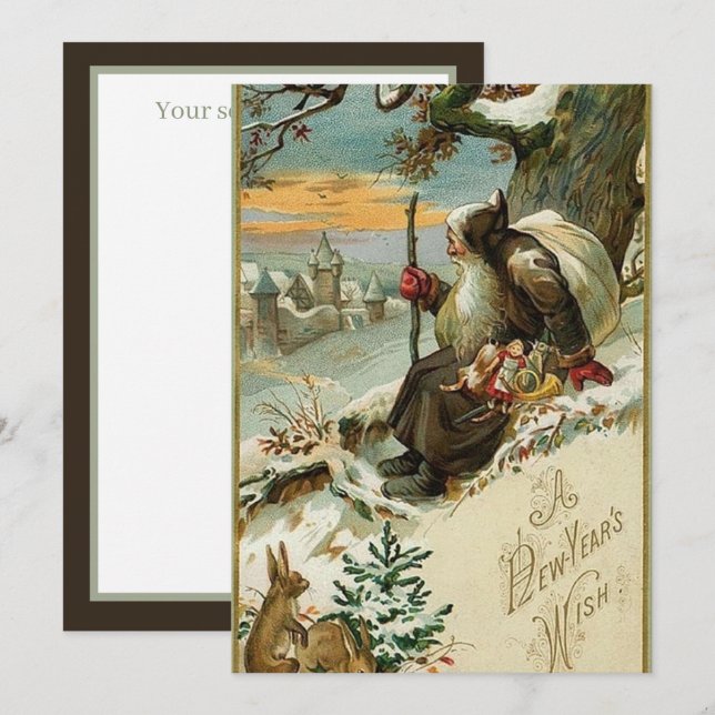 Cartão De Notas Festivo vintage Ano Novo  (Frente/Verso)