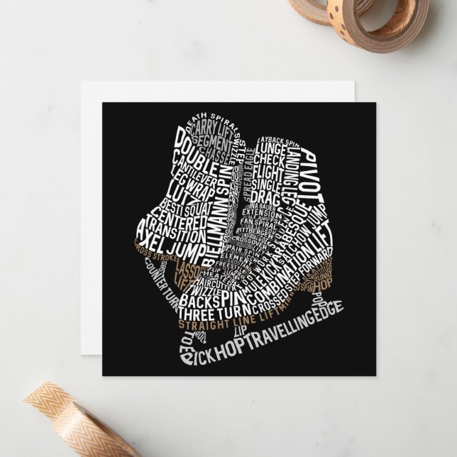 Cartão De Notas Figura Skates Palavra Arte Ice Sking (Frente/Verso In Situ)