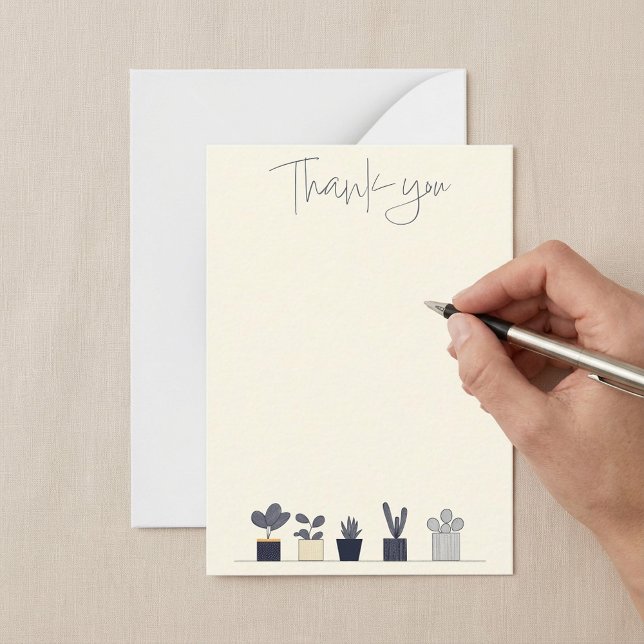 Cartão De Notas Fila do obrigado moderno da planta caseira (Row of potted house plant modern thank you note card.)