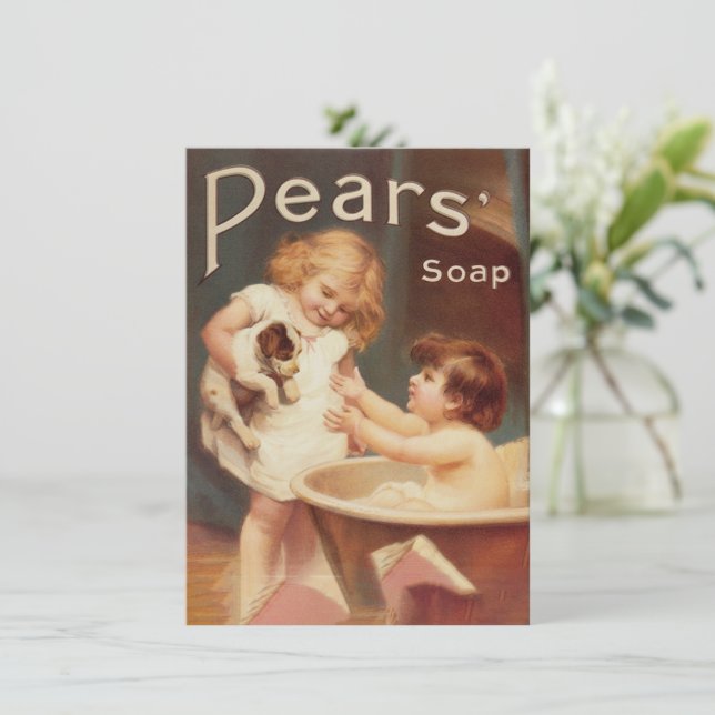 Cartão De Notas Filhote Tomando Banho Antigo Vintage (Em pé/Frente)