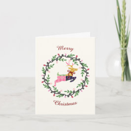 Cartão De Notas First Christmas Deer with Wreath Folded Card