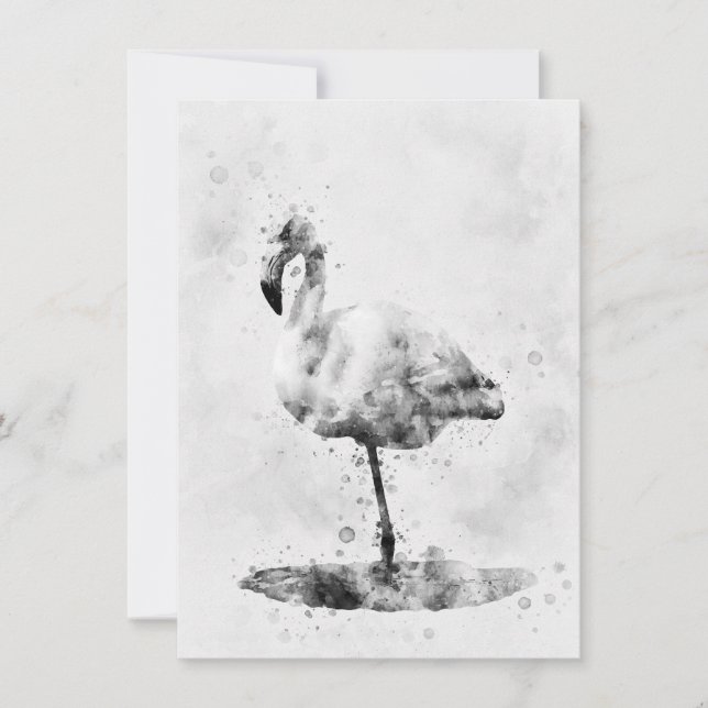 Cartão De Notas Flamingo Black and White Watercolor 01 (Frente)