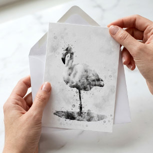 Cartão De Notas Flamingo Black and White Watercolor 01