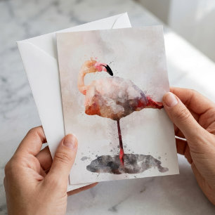 Cartão De Notas Flamingo Rosa em Pé - Aquarela – 02