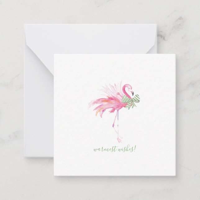 Cartão De Notas Flamingo Rosa Tropical Natal Aquarela (Frente)