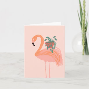 Cartão De Notas Flamingo Tropical com Planta em Vaso Desenhado à M