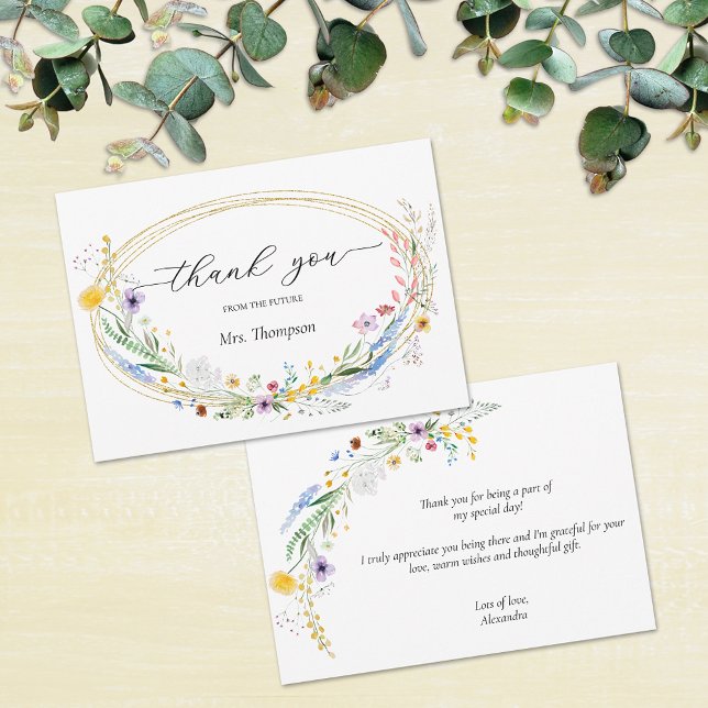 Cartão De Notas Flat Chá de panela de Wreath de Flores (Wreath of wildflowers bridal shower flat note cards with message on the back)