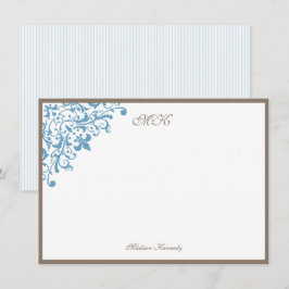 Cartão De Notas Fleur de Lis - Stripe Azul Francês Personalizado