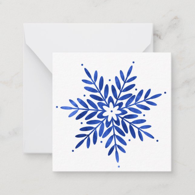 Cartão De Notas Floco de Neve Abstrato em Azul Índigo Aquarela  (Frente)