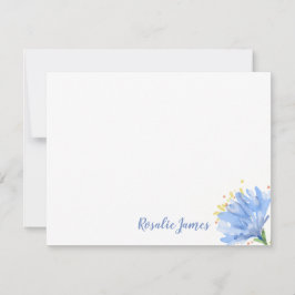 Cartão De Notas Flor Azul Moderno Simples, Cor de Água, Personaliz