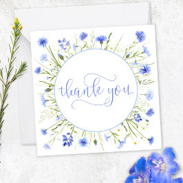 Cartão De Notas Flor Azul Pálido, Obrigado, Bonito Letra De Script