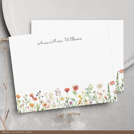 Cartão De Notas Flor de Campo Elegante Monogramada em Aquarela