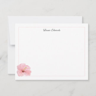 Cartão De Notas Flor de Hibisco Rosa em Aquarela Personalizada