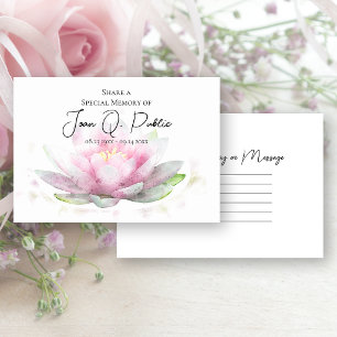 Cartão De Notas Flor de Nenúfar Rosa Compartilhe uma Memória Funer