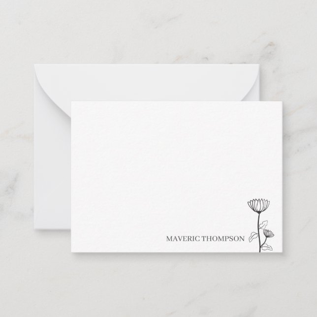 Cartão De Notas Flor Desenhado Simples À Mão (Frente)