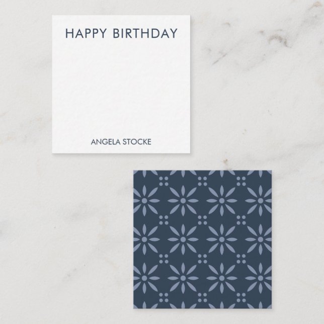 Cartão De Notas Flor Retro Azul Personalizada (Frente/Verso)