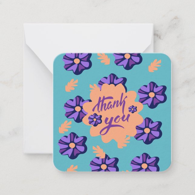 Cartão De Notas Flor Roxo Obrigado Nota (Frente)