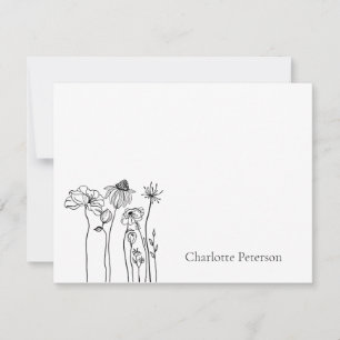 Cartão De Notas Flor Selvagem Branca E Preta Simples