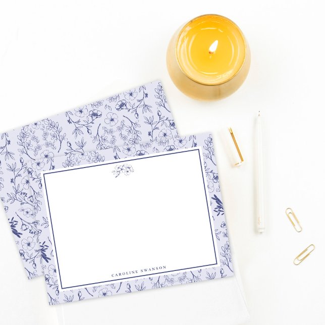 Cartão De Notas Florais azuis azuis-quic (Criador carregado)