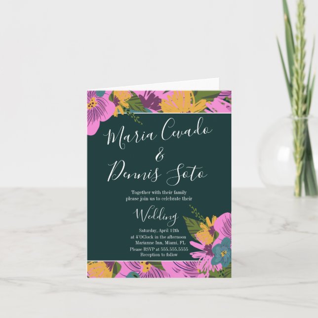 Cartão De Notas Florais De Mão Nascendo Verde Rosa Negrito (Frente)