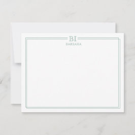 Cartão De Notas Floral and Green Monogram Note Card