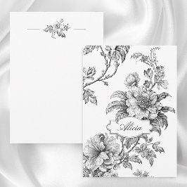 Cartão De Notas Floral B&W gravado Elegante com Nome ou Monograma