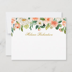 Cartão De Notas Floral Branco de Coral de Aquarela Personalizado D