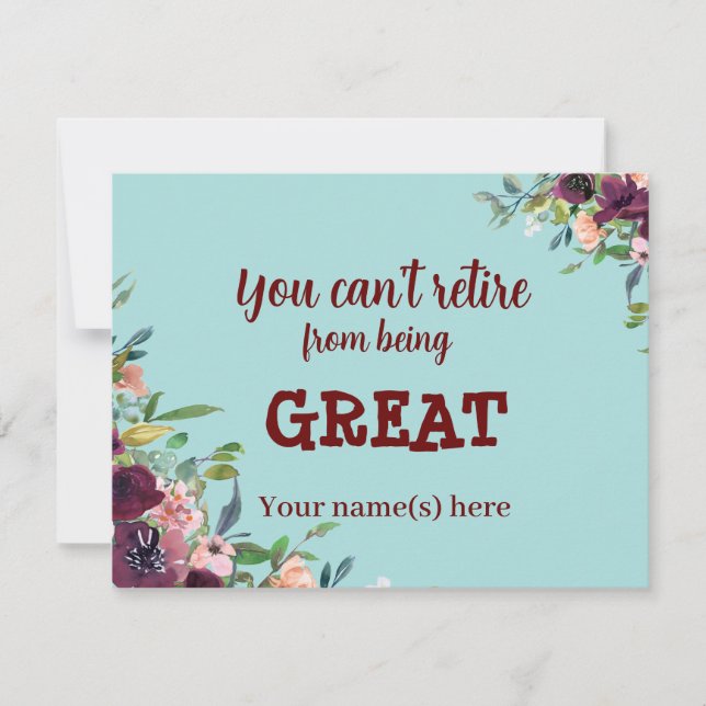 Cartão De Notas Floral Burgundy Teal Happy Retirement (Frente)