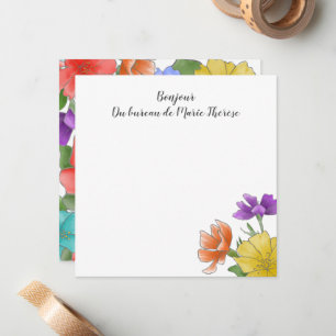 Cartão De Notas Floral de Aquarela Brilhante Personalizada