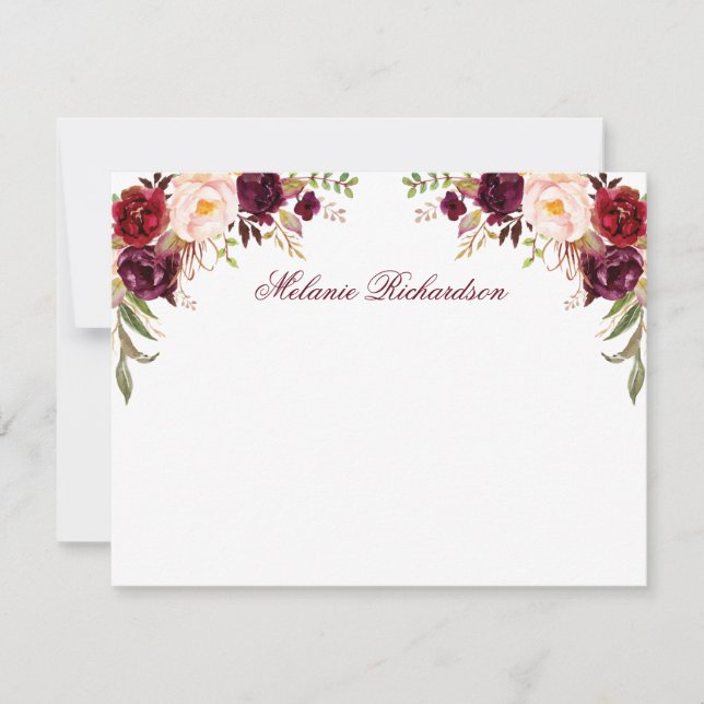 Cartão De Notas Floral de Aquarela Personalizada (Frente)