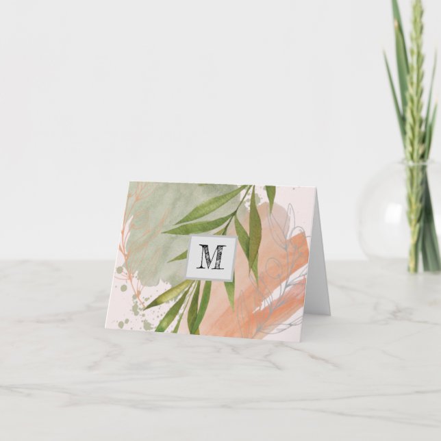 Cartão De Notas Floral de Arte Mínima do Monograma Moderno (Frente)