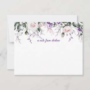 Cartão De Notas Floral de Cor da Água Púrpura e Rosa-Blush Elegant