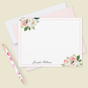 Cartão De Notas Floral de Cor de Água Rosa Rosa Personalizado