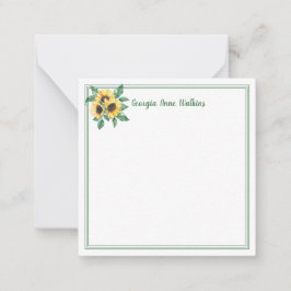 Cartão De Notas Floral De Girassol Elegante Monograma