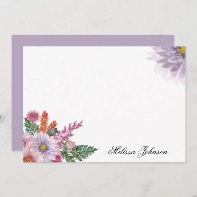 Cartão De Notas Floral de Lavanda flexível personalizado (Frente/Verso)