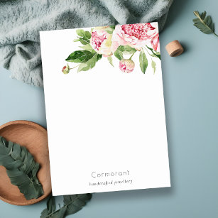Cartão De Notas Floral de Peony Floral, Cor Verde Rosa Elegante
