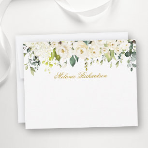 Cartão De Notas Floral Dourado Personalizado Branco da Aquarela