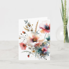 Cartão De Notas Floral em Aquarela com Tinta Alcoólica em Branco